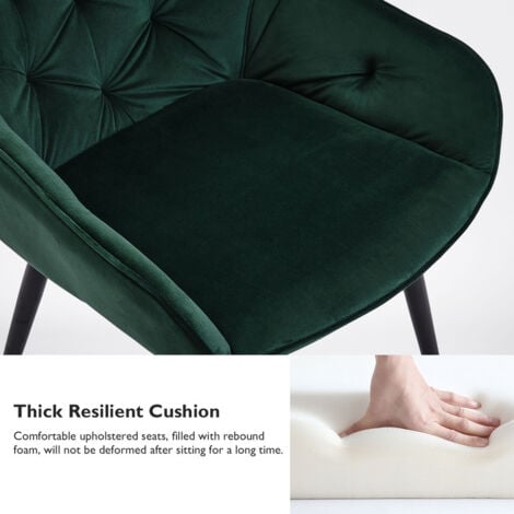 Velvet Dining Chairs Set of 2 Thick Padded Seat Kitchen Chair with Arms and Metal Legs Accent Chairs for Living Room Dining Room, Green