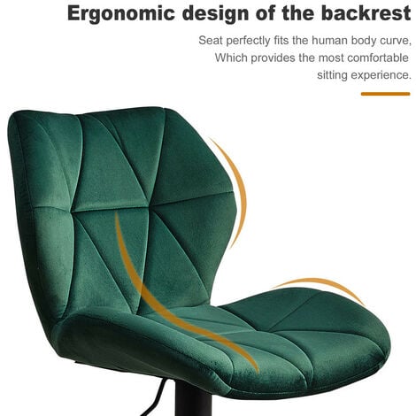 2 X Bar Stools, Velvet Height Adjustable Breakfast Barstools with Swivel Gas Lift and Steel Footrest, Green