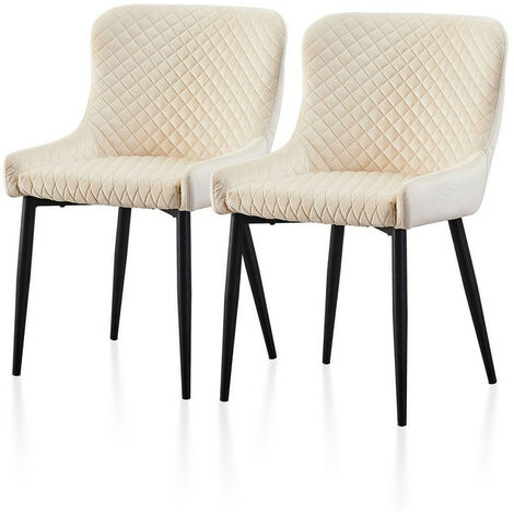 Velvet Dining Chairs,2x Upholstered Kitchen Leisure Chairs with Metal Legs Accent Chair, Cream (1/5)