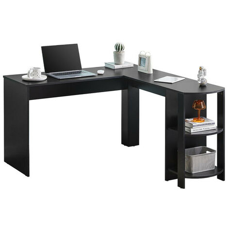 L-shaped Computer Desk,130 x 140 x 72 cm Corner Desk with 2 Shelves Storage, Black
