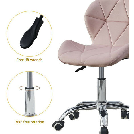 Computer Desk Chair Velvet Fabric Office Chair Height Adjustable Upholstered Seat Swivel Chair for Desk Home Office Pink