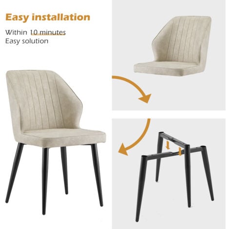 Faux Leather Dining Chairs Set of 2 Upholstered Kitchen Chairs with Padded Back and Metal Legs Cream Chair for Dining Room Living Room Lounge Corner