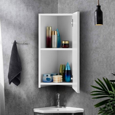 Corner Bathroom Cabinet Wall Mounted Storage Corner Shelf with Mirror Wooden Toilet Mirrored Cabinet for Bedroom Living Room Bathroom