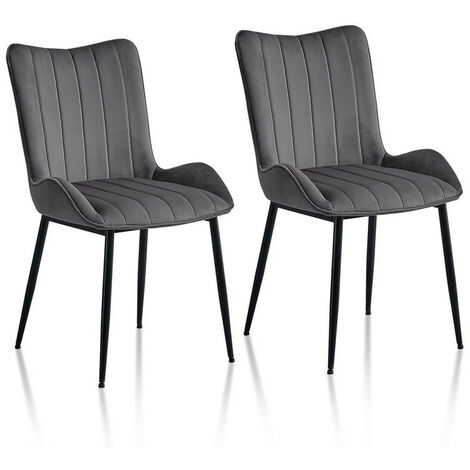 Dining Chairs,2x Velvet Upholstered Kitchen Counter Chair, Lounge Reception Chair for Kitchen Living room, Grey