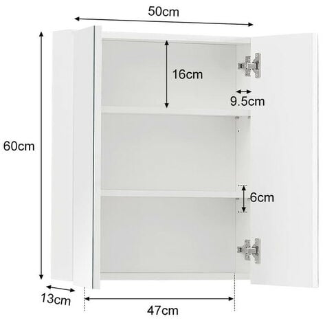 Bathroom Mirror Cabinet Wall Mounted Double Door Bathroom Wall Cabinet Mirrored with 2 Adjustable Shelves for Bedroom Living Room Bathroom