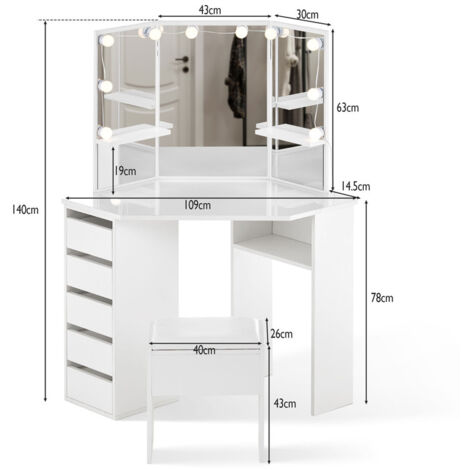 Dressing Table, Makeup Dressing Table, Vanity Makeup Desk Set, LED Lights Vanity Storage Dressing Table for Bedroom Dressing Room