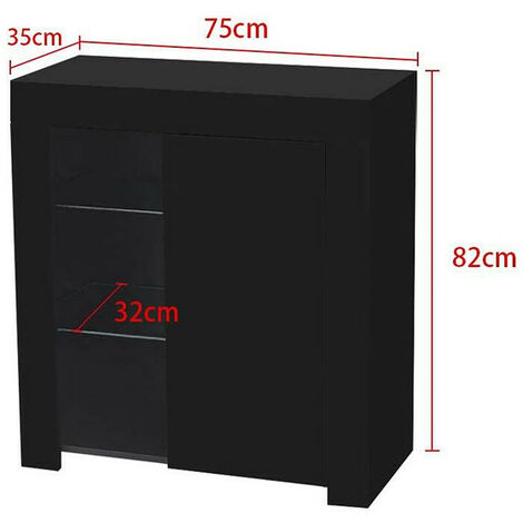 Sideboard Cabinet, High Gloss Cupboard Storage Unit with Adjustable 16 Colors USB LED Lights for Dining Room Home Furniture, Black