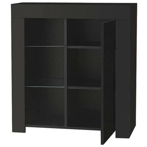 Sideboard Cabinet, High Gloss Cupboard Storage Unit with Adjustable 16 Colors USB LED Lights for Dining Room Home Furniture, Black