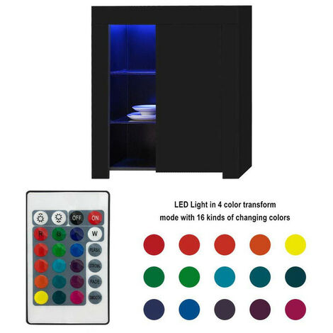 Sideboard Cabinet, High Gloss Cupboard Storage Unit with Adjustable 16 Colors USB LED Lights for Dining Room Home Furniture, Black