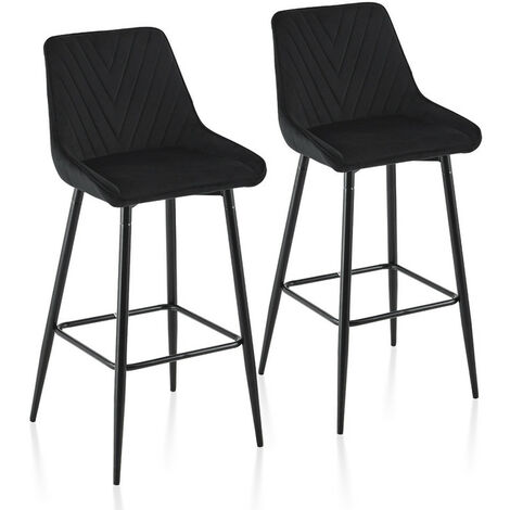 Bar Stools,2x Modern Velvet Kitchen Chair, High Breakfast Chairs with Metal Footrests, Black