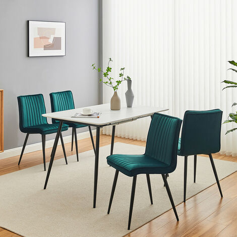 Dining Chairs, Set of 4 Velvet Kitchen Dining Chairs, Upholstered Seat with Black Metal Legs,Green (1/4)