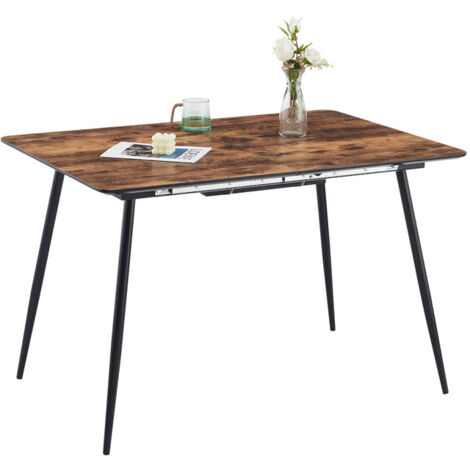 Dining Table, Extendable Dining Table, 120-160x80x75cm Kitchen Table, Rectangle Wood Table, Brown