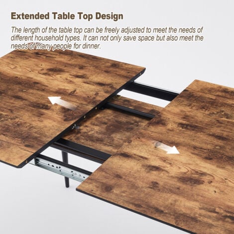 Dining Table, Extendable Dining Table, 120-160x80x75cm Kitchen Table, Rectangle Wood Table, Brown