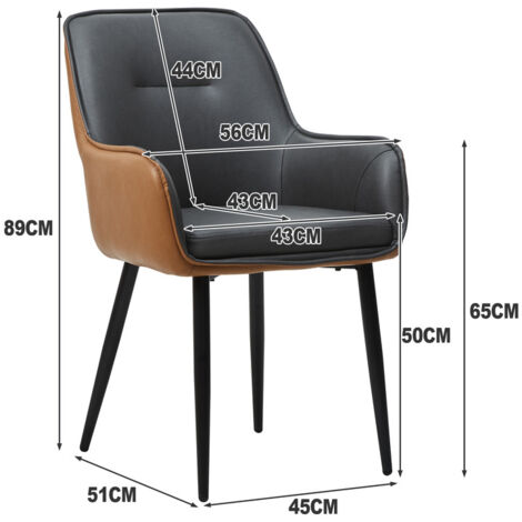 Dining Chairs Set of 2, Grey Brown Faux Leather Padded Kitchen Chairs Accent Armchair with Backrest and Metal Legs, Lounge Living Room Reception Chairs