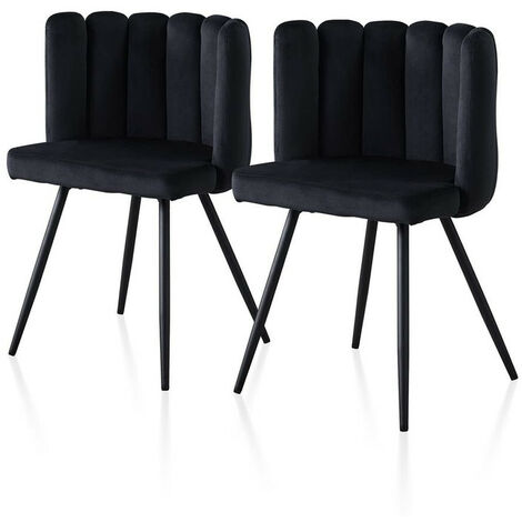 Dining Chair,2x Velvet Thick Padded Upholstered Seat with Black Metal Legs, Black