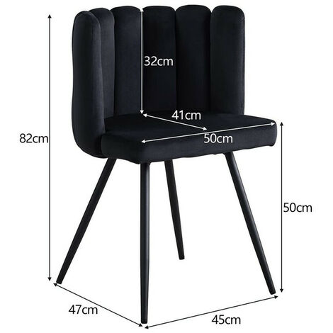 Dining Chair,2x Velvet Thick Padded Upholstered Seat with Black Metal Legs, Black