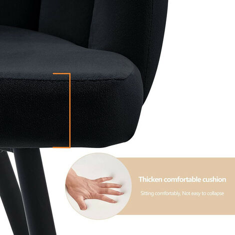 Dining Chair,2x Velvet Thick Padded Upholstered Seat with Black Metal Legs, Black
