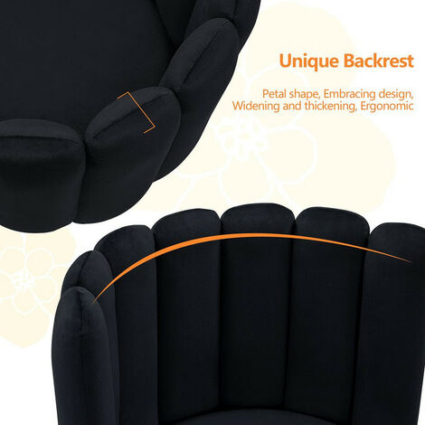Dining Chair,2x Velvet Thick Padded Upholstered Seat with Black Metal Legs, Black