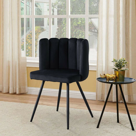 Dining Chair, Velvet Thick Padded Upholstered Seat with Black Metal Legs,Black