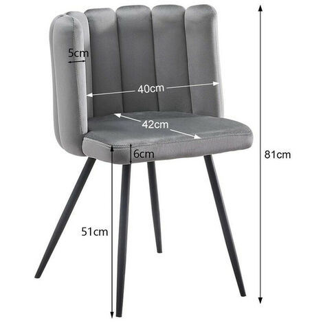 Dining Chair, Velvet Thick Padded Upholstered Seat with Black Metal Legs, Grey