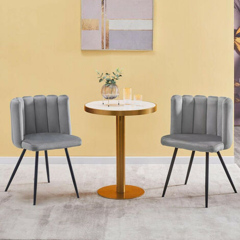 Dining Chair, Velvet Thick Padded Upholstered Seat with Black Metal Legs, Grey