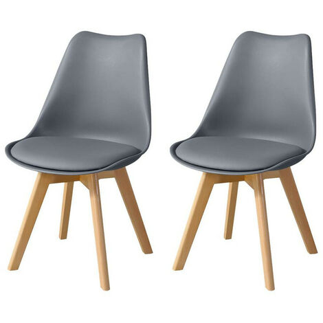 Dining Chair Set of 4 Upholstered Kitchen Chair with Beech Legs and Comfortable PU Seat Retro Lounge Corner Chairs Grey (1/5)