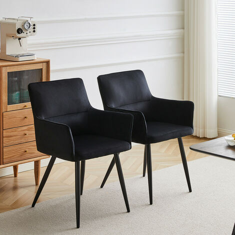 Dining Chairs 2x Kitchen Dining Chairs Velvet, Reception Chairs Armchairs, Black (1/4)