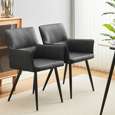 Dining Chairs 2x Kitchen Dining Chairs Faux Leather, Reception Chairs Armchairs,Grey (1/4)