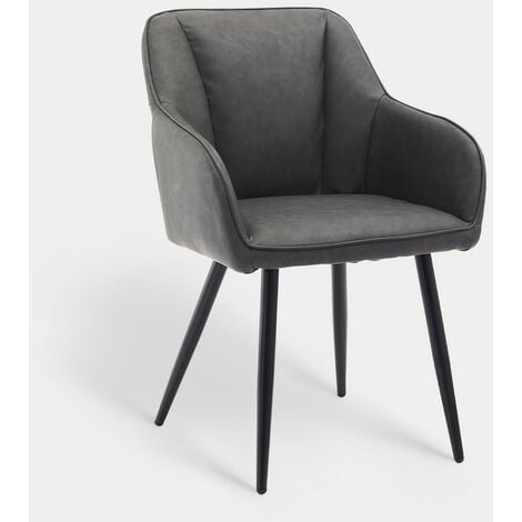 Dining Chairs 2x Faux Leather Modern Accent Chair Armchair with Sturdy Legs Grey