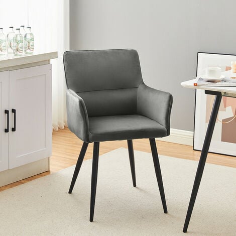 Dining Chairs 2x Kitchen Dining Chairs Velvet, Reception Chairs Armchairs, Grey