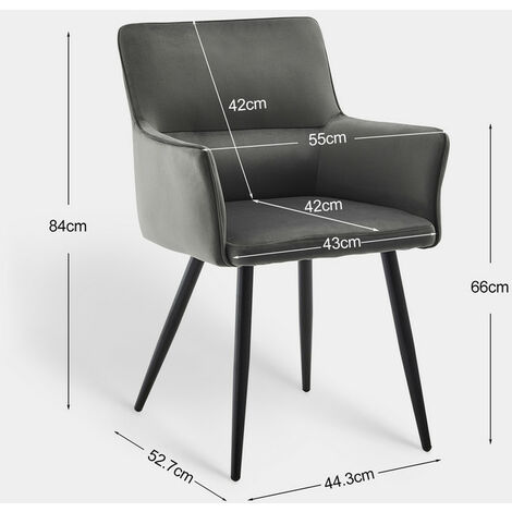 Dining Chairs 2x Kitchen Dining Chairs Velvet, Reception Chairs Armchairs, Grey