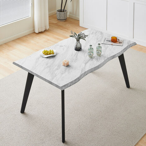 Dining Table, 140x80x75cm Kitchen Dining Table, 4 Seater Rectangular Dinner Tables with Metal Legs,White