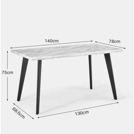 Dining Table, 140x80x75cm Kitchen Dining Table, 4 Seater Rectangular Dinner Tables with Metal Legs,White