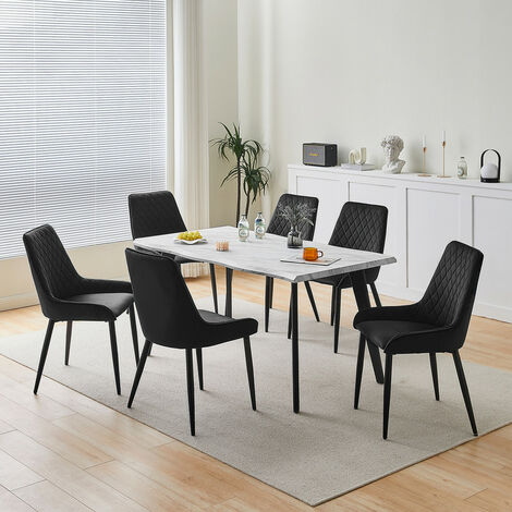 Dining Table, 140x80x75cm Kitchen Dining Table, 4 Seater Rectangular Dinner Tables with Metal Legs,White
