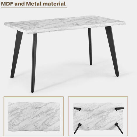 Dining Table, 140x80x75cm Kitchen Dining Table, 4 Seater Rectangular Dinner Tables with Metal Legs,White