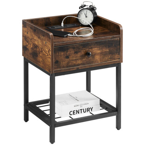 Bedside table, smart bedside sofa side table, USB charging port and socket for end of bed table, simple and versatile, large capacity storage (1/5)