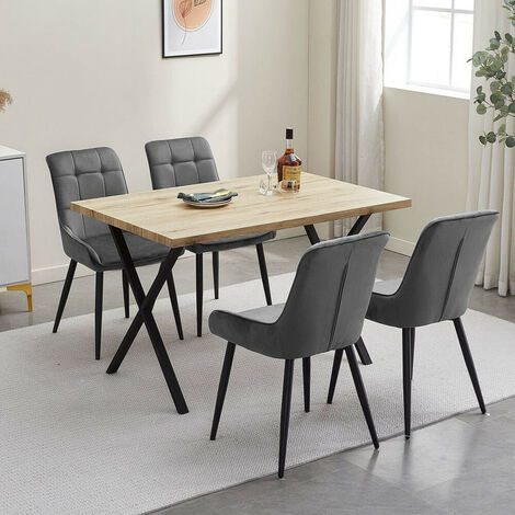 Dining Table Set, 120x80cm X Shaped Wood Dining Table and 4 Grey Velvet ...