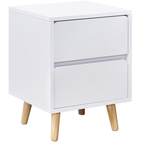 Bedside Table Cabinet Chest of 2 Drawers Wooden Nightstand Side Storage Unit for Bedroom Furniture White (1/5)