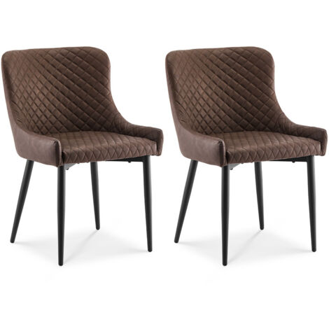 Dining Chairs,2x Faux Leather Upholstered Kitchen Leisure Chairs with Metal Legs Accent Chair,  Brown