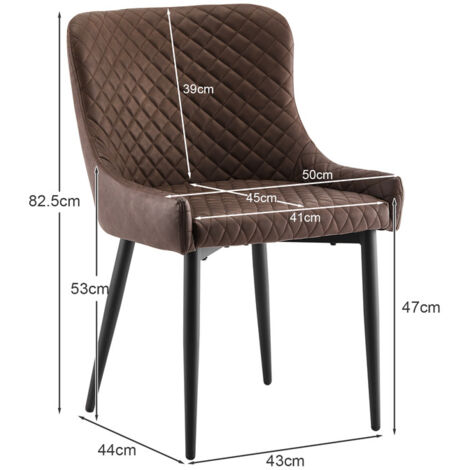 Dining Chairs,2x Faux Leather Upholstered Kitchen Leisure Chairs with Metal Legs Accent Chair,  Brown