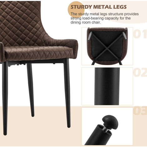 Dining Chairs,2x Faux Leather Upholstered Kitchen Leisure Chairs with Metal Legs Accent Chair,  Brown