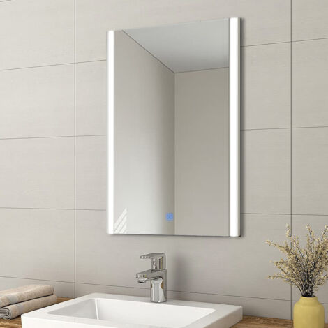 Bathroom Mirror with LED Lights 50x70x3cm Bathroom Wall Mirror with Touch Sensor and 3 Colors Dimmable IP44 Bathroom Vanity Mirror with USB socket White