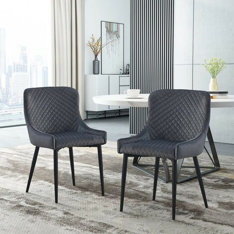 Velvet Dining Chairs 2X Upholstered Kitchen Leisure Chairs with Metal Legs Accent Chair,Grey