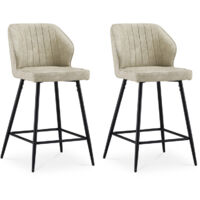 Bar Stools,2x Faux Leather Padded Breakfast Bar Chairs with Backrest and Metal Legs, High Back Dining Stools, Beige