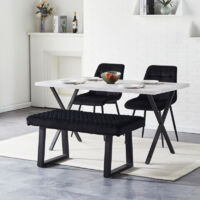Velvet Dining Bench 2-Seater with Metal Frame Padded Kitchen Ottoman Stool for Dining Room Bedroom Living Room, End Bed Bench, Window Seat Bench, Shoe Bench (black)