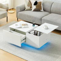 Lift Top Coffee Table High Gloss, White Extendable Coffee Table with Hidden Storage for Living Room, Rectangle Centre Tea Table for Home Office Dining Room White