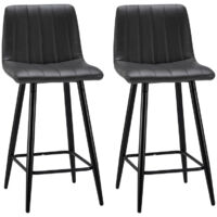 Bar Stools Set of 2 Faux Leather Padded Bar Chairs with Backrest and Metal Legs,Industrial Barstools for Home Kitchen Counter Grey