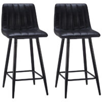 Bar Stools Set of 2 Faux Leather Padded Bar Chairs with Backrest and Metal Legs,Industrial Barstools for Home Kitchen Counter Black