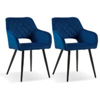 Dining Chairs,2x Velvet Upholstered Kitchen Counter Chair, Lounge Reception Chairs for Dining Room, Blue