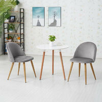 Dining Chairs,2x Velvet Kitchen Leisure Chairs with Backrest and Wooden Style, Grey